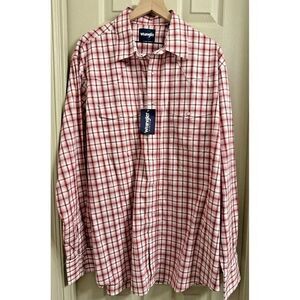 NWT Wrangler Men's XLT Western Style Red Plaid Button Up Long‎ Sleeve Pearl Snap